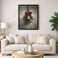 Vintage Holiday Oil Painting Print, Christmas Bell Canvas Wall Art, Rustic Festive Wall Decor, Instant Download Digital Christmas Art
