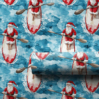 Coastal Watercolor Santa Claus Gift Wrap, Paddleboard Santa Wrapping Paper, Beach Holiday Paper, Nautical Christmas Wrapping Paper Roll
