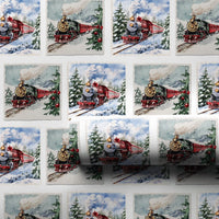Christmas Locomotive Gift Wrap, Vintage Steam Train Wrapping Paper, Watercolor Train Wrapping Paper, Holiday Winter Train Gift Wrap Roll