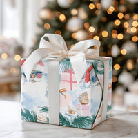 Coastal Beach Holiday Gift Wrap, Tropical Santa Christmas Wrapping Paper, Palm Tree Xmas Wrapping Paper, Summer Holiday Gift Wrap Roll