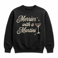 Festive Cocktail Graphic Crewneck, Merrier with A Martini Christmas Sweatshirt, Holiday Bar Drinking Pullover, Party Present for Her