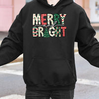 Festive Christmas Tree Graphic Sweatshirt, Merry and Bright Hoodie, Adorable Retro Holiday Pullover, Comfy Winter Xmas Apparel Present