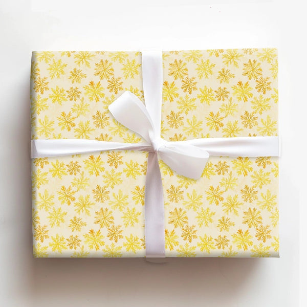 Watercolor Snowflake Gift Wrap, Gold Snowflake Wrapping Paper, Elegant Winter Holiday Wrapping Paper, Cream Christmas Gift Wr
