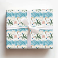 Coastal Holiday Wrapping Paper, Tropical Beach Christmas Wrapping Paper, Watercolor Beach Gift Wrap, Tropical Xmas Holiday Wrapping Paper