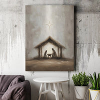 Holy Family Manger Scene Canvas, Minimalist Nativity Canvas Wall Art, Christmas Religious Canvas Print, Modern Christian Wall Art Canvas