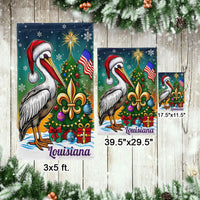 Santa Hat Fleur-de-Lis Yard Flag, Louisiana Pelican Christmas Garden Flag, Double Sided Holiday Garden Flag, Southern Xmas Lawn Decor