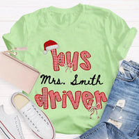 Personalized School Bus Driver Holiday Shirt, Custom Bus Driver Santa Hat Christmas T-Shirt, Christmas Bus Driver Tee, Holiday Present