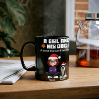 Custom Cartoon Girl and Dog Holiday Coffee Mug, Personalized Dog Mom Christmas Mug, Ceramic Festive Cup, Present for Pet Lovers