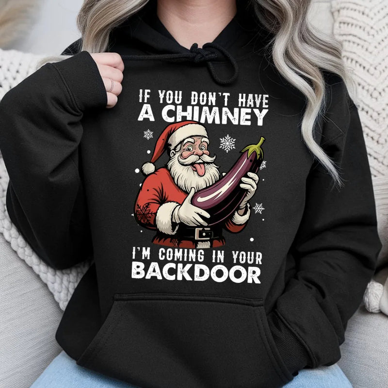 Humorous Santa Christmas Hoodie, If You Don't Have a Chimney Hoodie, Sarcastic Santa Graphic Hoodie, Rude Xmas Humor Hooded Sweatshirt