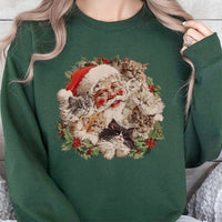 Adorable Cat Lover Holiday Sweatshirt, Santa Kittens Christmas Sweatshirt, Vintage Kitten Crewneck Sweatshirt, Humorous Xmas Pullover Sweater Present