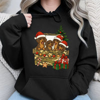 Adorable Wiener Dog Puppy Holiday Hoodie, Dachshund Christmas Hoodie, Retro Xmas Pet Lover Hoodie, Dog Mom Winter Sweatshirt, Christmas Dog Present