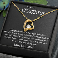 Daughter Heart Pendant Necklace, Forever Love Heart Necklace, 14K White Gold Finish Cubic Zirconia Necklace, Christmas Birthday Present for Her
