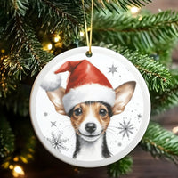 Adorable Santa Hat Dog Ceramic Ornament, Chihuahua Christmas Ornament, Festive Puppy Tree Ornament, Dog Lover Holiday Decor Keepsake Present