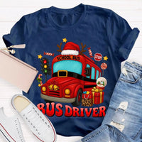Santa Hat Holiday Bus T-Shirt, School Bus Driver Christmas Shirt, Humorous Xmas Transportation Staff Tee, Bus Driver Appreciation Present