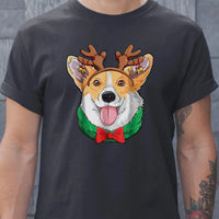 Holiday Dog Lover T-Shirt, Corgi Christmas Reindeer Antlers Shirt, Adorable Xmas Puppy Graphic Tee, Festive Corgi Shirt, Winter Holiday Present
