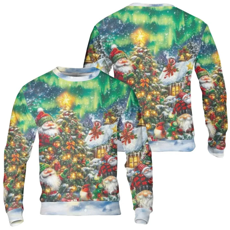 Northern Lights Holiday Crewneck, Christmas Santa Gnome Sweatshirt, Comfy Nordic Winter Pullover, Festive Christmas Gnome Sweatshirt