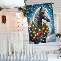Winter Snow Scene Yard Flag, Horse Christmas Garden Flag, Festive Wreath Double Sided Outdoor Flag, Holiday Equestrian Lawn Decor
