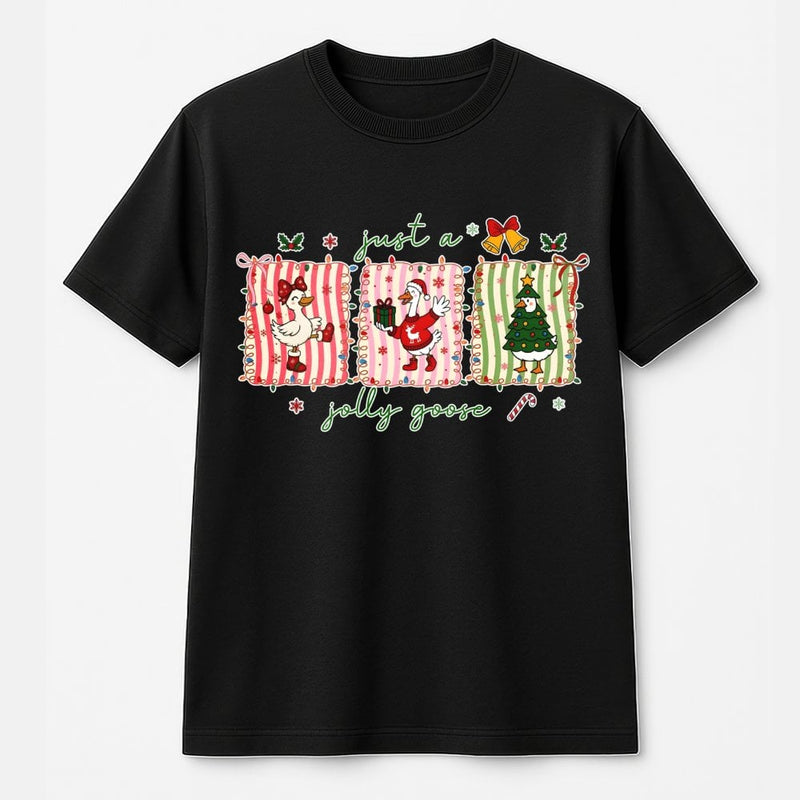 Humorous Holiday Birds Graphic Tee, Jolly Goose Christmas Shirt, Adorable Goose Lover T-Shirt, Winter Holiday Animal Tee, Silly Goose Graphic Shirt