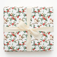 Watercolor Holly Berries Gift Wrap, Winter Birds Wrapping Paper, Christmas Wrapping Paper Roll, Nature Lover Festive Holiday Wrap Paper