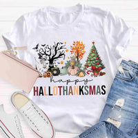 Halloween Fall Christmas Shirt, Hallothanksmas T-Shirt, Humorous Holiday Season Graphic Tee, Adorable Autumn Xmas T-Shirt, Present for Him and Her