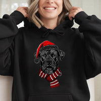 Festive Santa Hat Scarf Dog Sweatshirt, Christmas Dog Hoodie, Adorable Holiday Dog Hoodie, Winter Pet Lover Hooded Sweatshirt, Xmas Dog Present