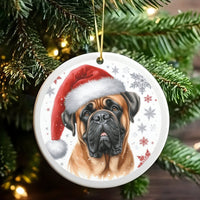 Santa Hat Dog Ornament, Bullmastiff Christmas Ornament, Ceramic Holiday Puppy Keepsake, Festive Xmas Tree Decor, Pet Lover Present