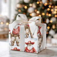 Wild West Watercolor Santa Gift Wrap, Cowboy Santa Christmas Wrapping Paper, Rustic Chaps Santa Wrapping Paper, Country Holiday Gift Wrap