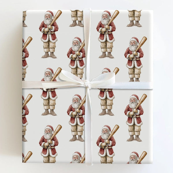 Vintage Sports Christmas Gift Wrap, Baseball Santa Wrapping Paper, Humorous Holiday Wrapping Paper, Athlete Xmas Present Gift