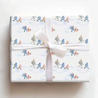 Watercolor Winter Scene Gift Wrap, Carrying Christmas Tree Wrapping Paper, Nostalgic Holiday Wrapping Paper, Festive Gift Wrap Roll