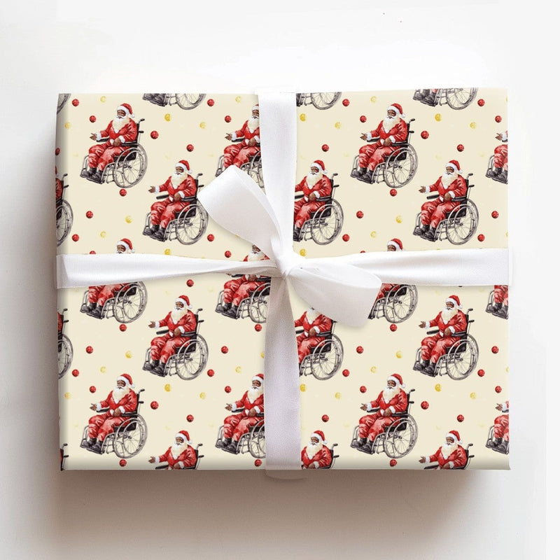 Wheelchair Santa Holiday Gift Wrap, Black Santa Wrapping Paper, Diverse Christmas Wrapping Paper, Inclusive Santa Claus Holiday Gift Wrap