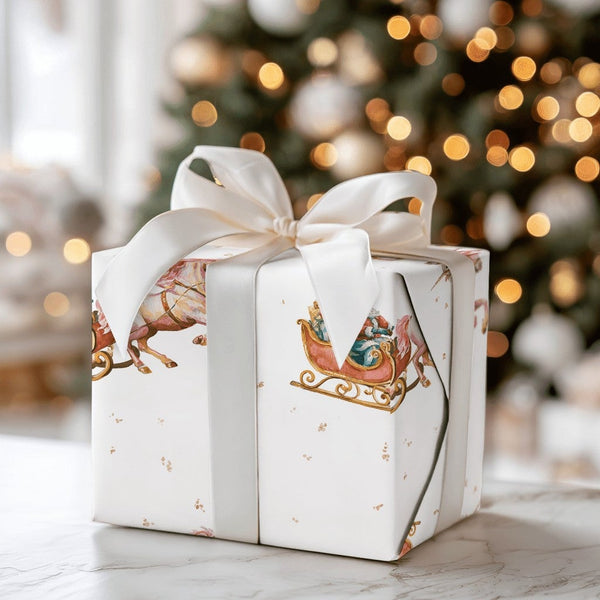 Santa Sleigh Fantasy Gift Wrap, Unicorn Christmas Wrapping Paper, Magical Unicorn Holiday Wrapping Paper, Whimsical Wrapping 