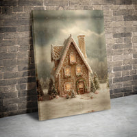 Snowy Winter Wonderland Wall Art, Christmas Gingerbread House Canvas, Holiday Gingerbread House Canvas Print, Festive Xmas Wall Decor