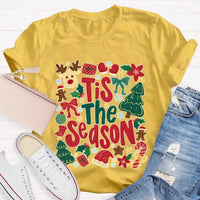 Festive Holiday Graphic Tee, Tis the Season Reindeer Christmas Tree Shirt, Retro Winter Christmas Shirt, Merry Xmas Present for Her