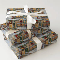 Snowy Street Scene Gift Wrap, Nostalgic Christmas Village Wrapping Paper, Vintage Holiday Village Wrapping Paper, Winter Town Wrapping Paper