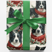Festive Winter Dog Gift Wrap Roll, Border Collie Christmas Wrapping Paper, Holiday Collie Pet Wrapping Paper, Dog Lover Present Paper