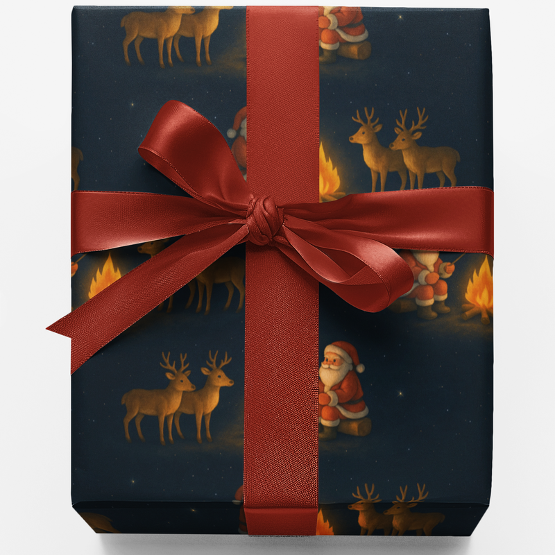Christmas Camping Gift Wrap, S'mores with Santa Wrapping Paper, Whimsical Holiday Gift Wrapping Paper, Adorable Winter Camp Present Wrap Roll