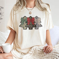 Coquette Bow Festive Camouflage Holiday Tee, Camo Christmas Tree T-Shirt, Southern Country Hunting Xmas Shirt, Hunting Lover Graphic Tee