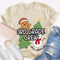 Snowman Tree Custom Holiday Shirt, Personalized Third Grade Crew Christmas T-Shirt, 3rd Grade Teacher Tee, Custom School Christmas Shirt