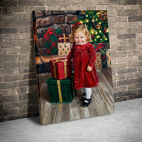 Vintage Holiday Portrait Canvas Print, Christmas Girl Oil Painting Canvas Wall Art, Festive Winter Wall Decor, Retro Christmas Canvas