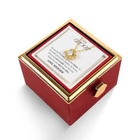 14k White Gold Rotating Rose Gift Box Jewelry, Love Knot Necklace for Mom, CZ Crystal Pendant Necklace, Birthday Christmas Present from Son