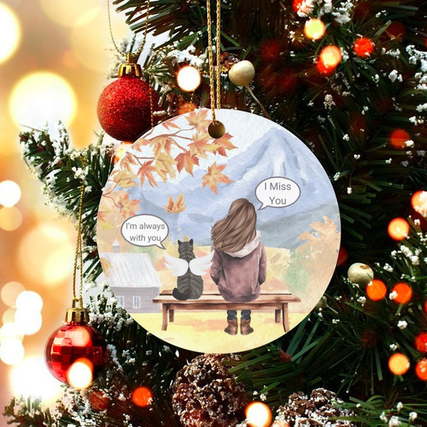 I Miss You Angel Pet Sympathy Ornament, Cat Memorial Ornament, Ceramic Loss of Cat Keepsake Ornament, Pet Memorial Christmas 
