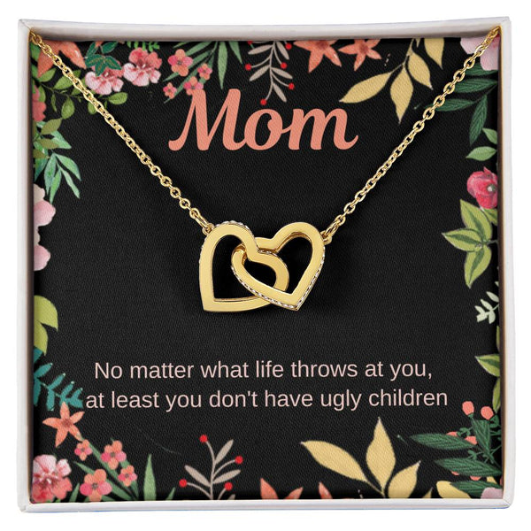 Interlocking Hearts Necklace, Humorous Mom Necklace, Rose Gold Heart Pendant Necklace, Christmas Present for Mom, Birthday Je