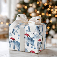 Coastal Nautical Holiday Gift Wrap, Manatee Christmas Wrapping Paper, Santa Hat Sea Cow Wrapping Paper, Marine Life Xmas Gift Wrap Roll