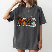 Festive Santa Hat Dog Shirt, Dachshund Christmas T-Shirt, Wiener Dog Holiday Tee, Adorable Animal Lover Graphic T-Shirt, Dachshund Mom Present