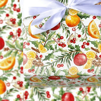Orange Slice Christmas Gift Wrap, Watercolor Citrus Holly Wrapping Paper, Botanical Pinecone Wrapping Paper, Holiday Present Wrapping Paper