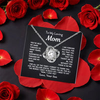 Message Card Knot Necklace, Mom Love Knot Necklace, White Gold Love Knot Pendant, Mother Birthday Jewelry, Christmas Present for Mom