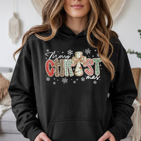 Leopard Plaid Religious Cross Sweatshirt, Merry Christ-mas Hoodie, Christian Faith Christmas Pullover, Faith-Based Holiday Hoodie