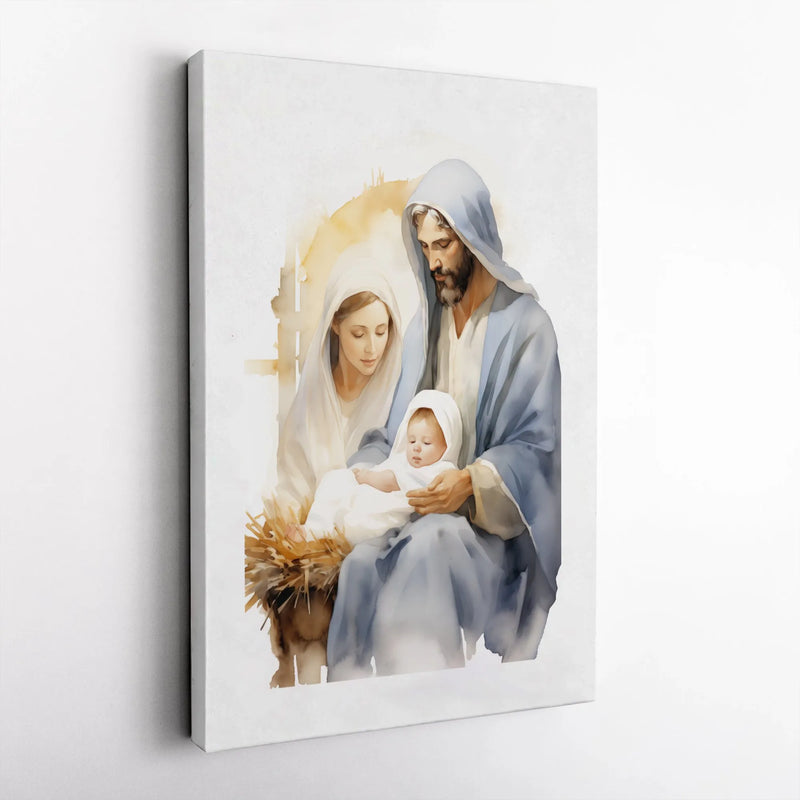 Watercolor Mary Joseph Baby Jesus Canvas Wall Art, Holy Family Nativity Canvas Print, Christian Christmas Wall Decor, Faith Holiday Present