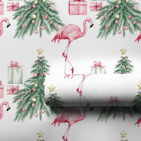 Tropical Holiday Gift Wrap, Pink Flamingo Christmas Wrapping Paper, Watercolor Flamingo Tree Wrapping Paper, Whimsical Christmas Gift Wrap