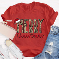 Cheetah Holiday Graphic Tee, Leopard Print Merry Christmas Teacher Shirt, Festive Animal Print Teacher Shirt, Teacher Xmas Present Tee